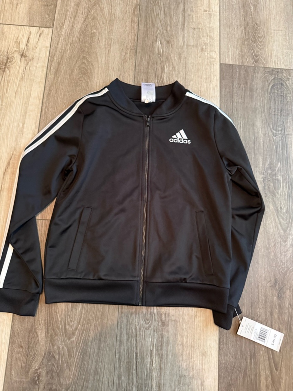adidas Black Kids Track Jacket with White Shoulder Stripes